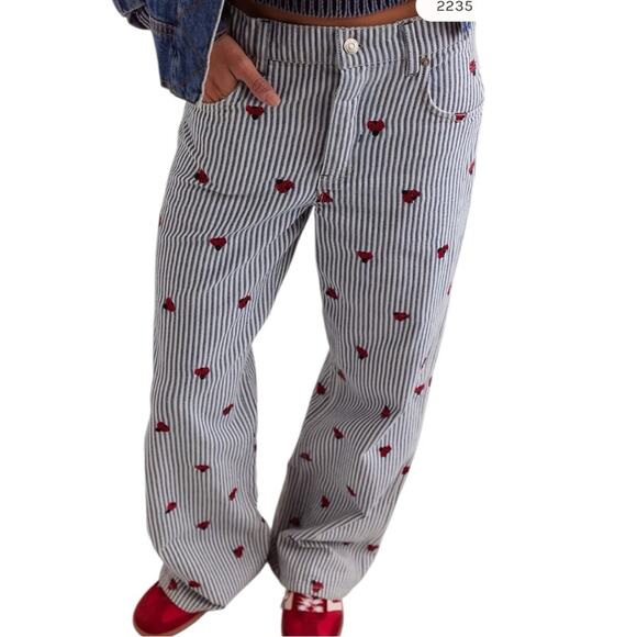We The Free Jeans Lady Bug Straight Leg Striped Size 31 - Picture 3 of 7